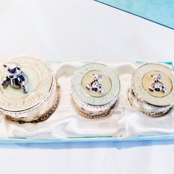 Elegance-Baby Name Tag, First Curl, First Tooth Set-3 Piece Silver Tone Set - Picture 3 of 13